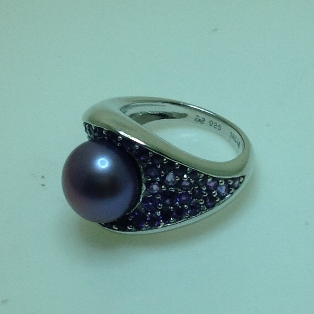 Honora Silver Purple Color Fresh Water Pearl with Amethyst Ring - Picture 3 of 6